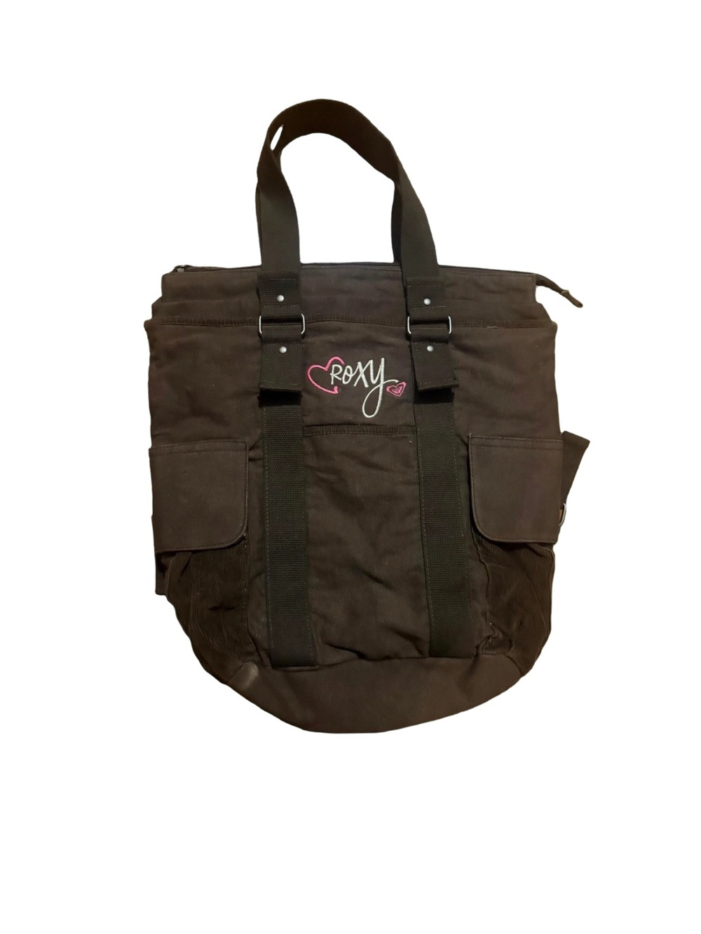 Roxy Black Tote with Pink Script Logo